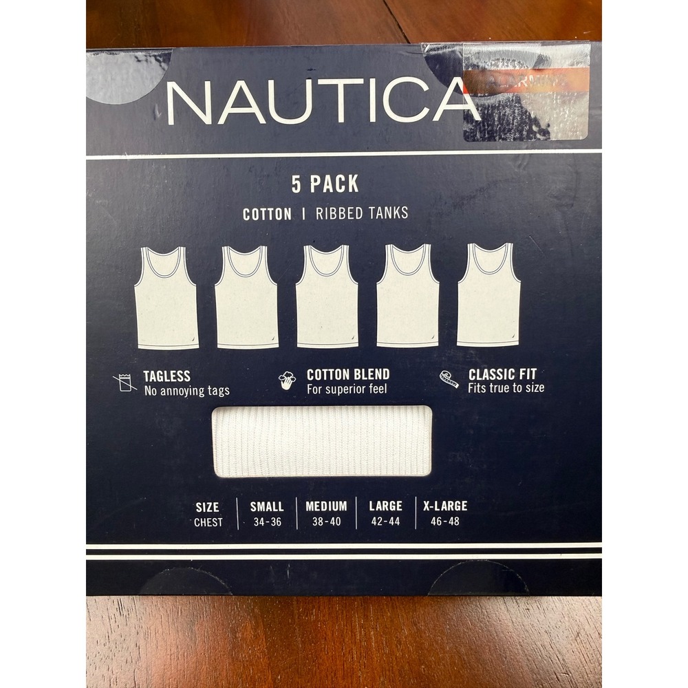 Nautica Mens 5 Pack Cotton Ribbed Tank Tops White Classic Fit Medium NIB $59 - Picture 3 of 5
